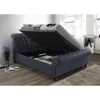 Image of Birlea - Castello Ottoman Charcoal Fabric Upholstered Side Lift Ottoman Storage Bed 4ft6 Double 135 cm