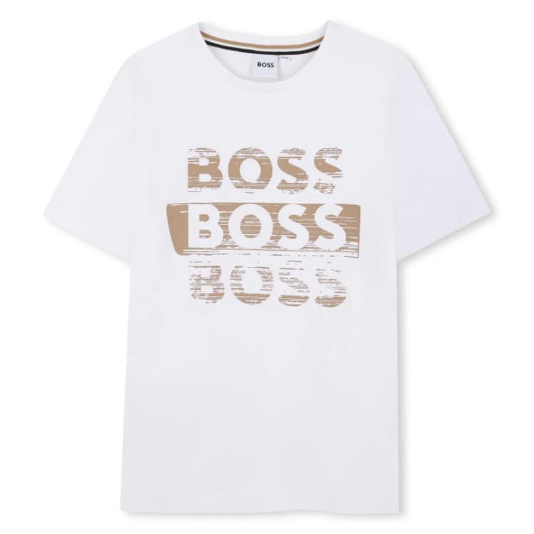 Image of BOSS Kids Fancy Logo T-Shirt, Logo Design Regular Fit T-Shirts 12Y White 59468301215