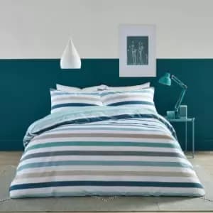 Image of Carlson Stripe Easy Care Reversible Duvet Cover Set, Teal, Double - Fusion
