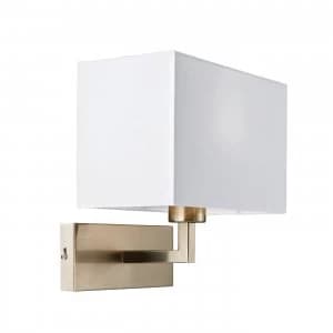 Image of 1 Light Indoor Wall Light Satin Nickel, White Tc Fabric, E27