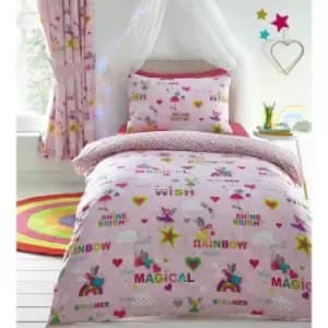 Image of Portfolio Home Kids Club Rainbow Fairy Double Size Duvet Cover & Pillow Case Bed Set Pink