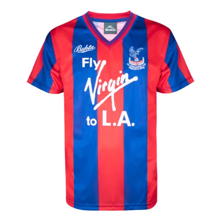 Image of Score Draw Crystal Palace 1990 FA Cup Final Bukta Retro Shirt CRYP90HFACFPYSS-L L Mens Sportswear