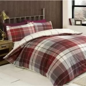 Image of Brushed Cotton Bedding Tartan Duvet Cover Set Warm Soft Quilt Cover Bed Set - Red