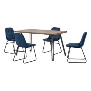 Image of Quebec Wave Oak Effect Dining Table with 4 Lukas Blue Dining Chairs Navy