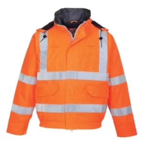 Image of Biz Flame Hi Vis Flame Resistant Rain Bomber Jacket Orange 4XL