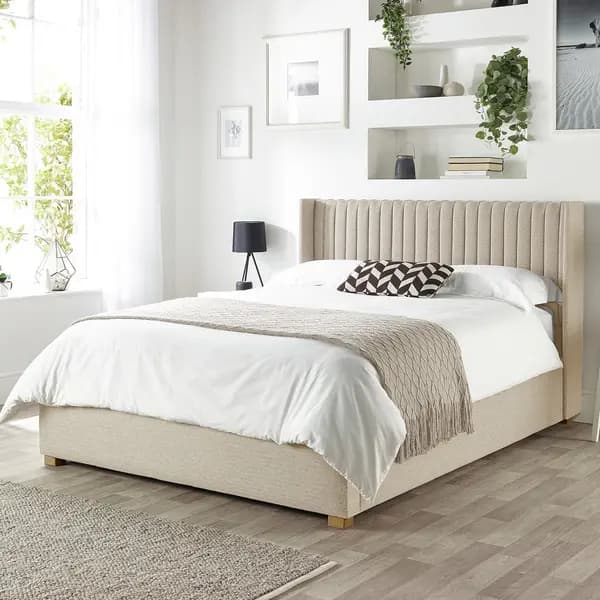 Image of Catherine Lansfield CL Soho Twill Kingsize Ottoman Bedframe - Natural
