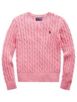 Image of Ralph Lauren Girls Classic Cable Knit Jumper - Pink