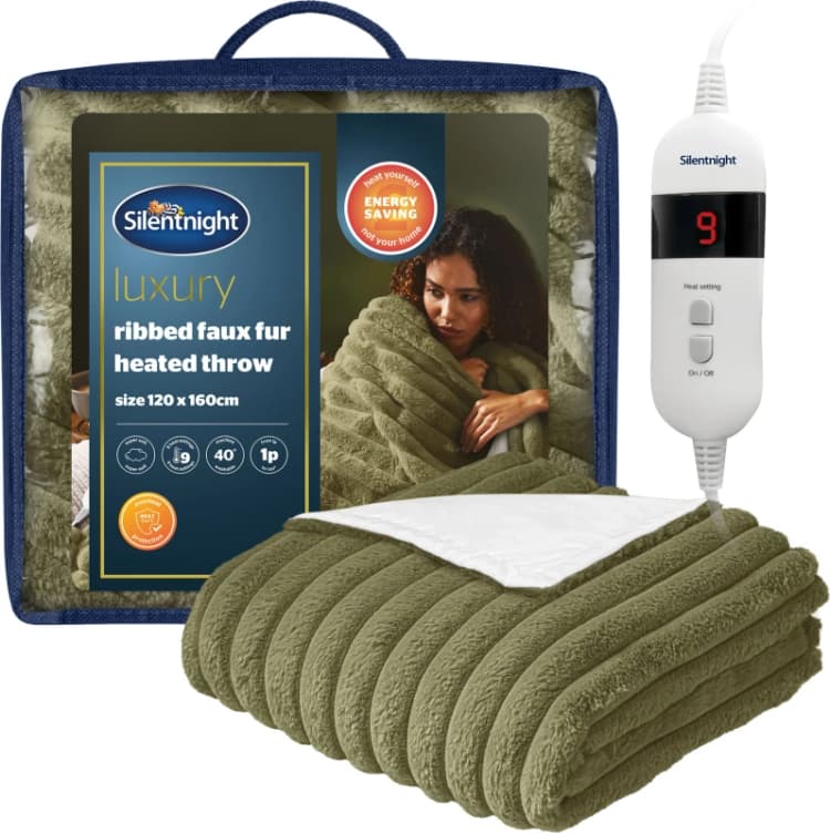 Image of Silentnight Luxury Ribbed Faux Fur Heated Throw - Green