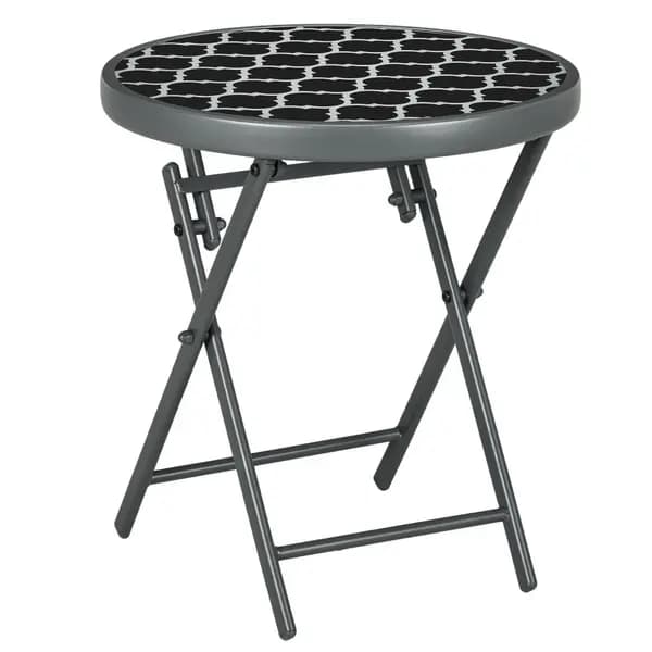Image of Outsunny Folding Side Table w/Marble Effect Top Black/White