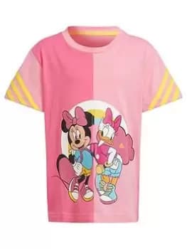 Image of adidas Younger Girls Disney Minnie Mouse Short Sleeve T-Shirt - Light Pink, Size 5-6 Years, Women