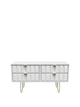 Image of Swift Cube Ready Assembled 4 Drawer Low TV Unit - Fits Up To To 50" TV - White