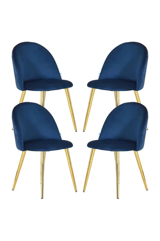 Image of Life Interiors Set of 4 Lucia Ergonomic Velvet Dining Chairs with Wooden Legs, Modern Upholstered Accent Chair in Blue Blue Unisex