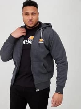 Image of Ellesse Plus Size Miletto Zip Through Hoodie - Dark Grey Marl , Dark Grey Marl, Size 5XL, Men