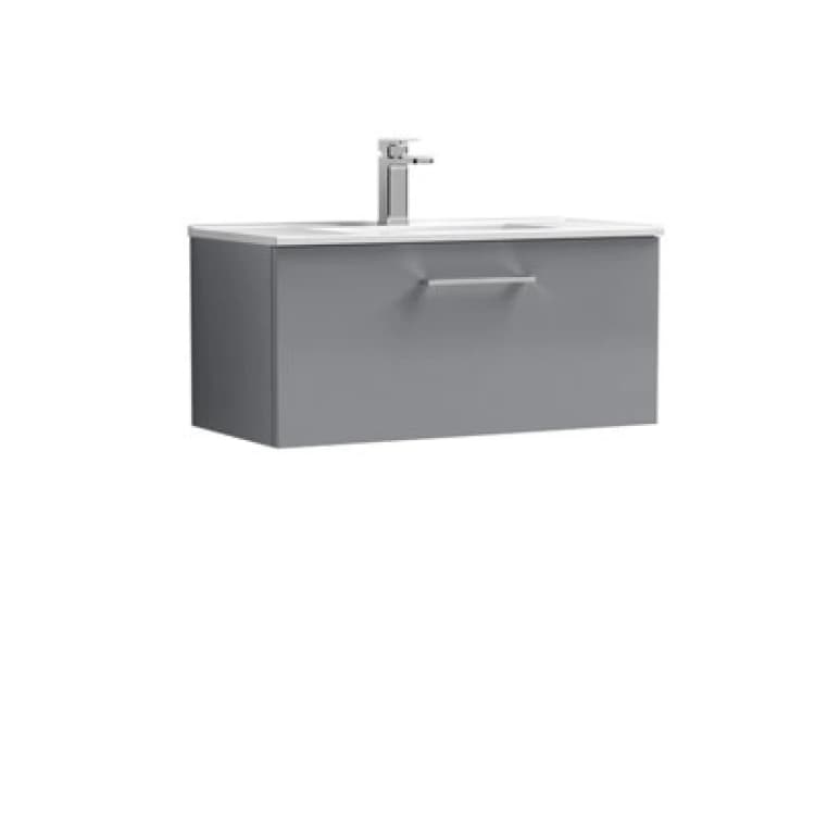 Image of NUIE Arno Wall Hung 1-Drawer Vanity Unit with Basin-2 800mm Wide - Satin Grey - Nuie ARN2225B
