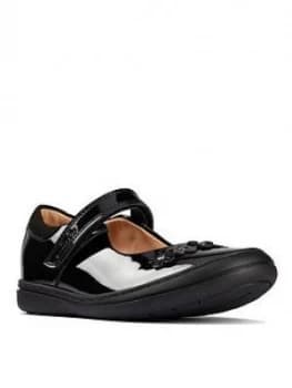 Image of Clarks Girls Scooter Jump Maryjane School Shoe, Black Patent, Size 1 Older