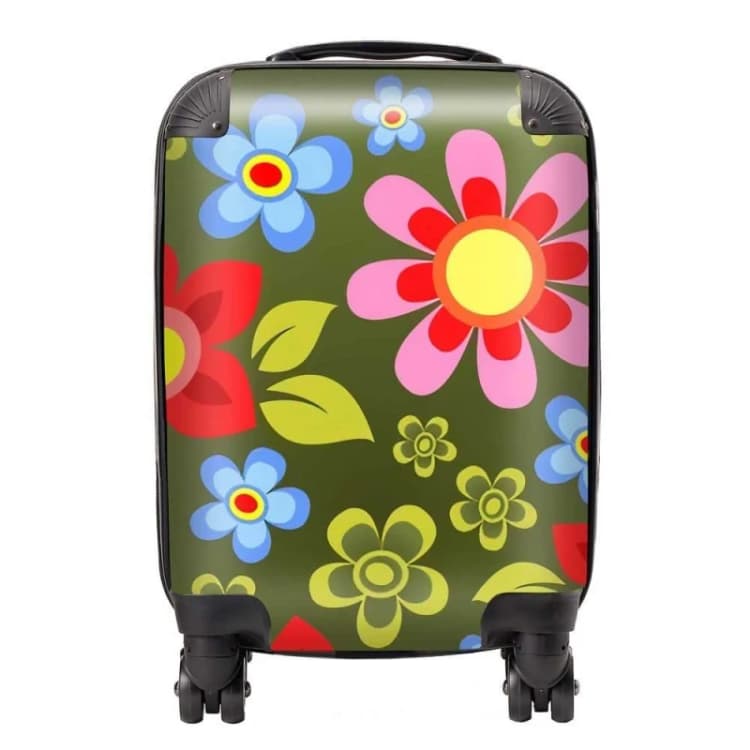 Image of Warren Reed - Designer Red & Blue Flowers Suitcase in Green Size: Small Green Unisex Small