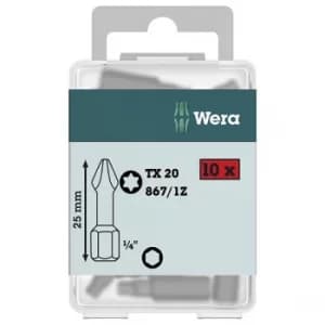 Image of Wera 05072406001 Classic Torx Bits With 1/4in Hexagon Drive TX 10,...