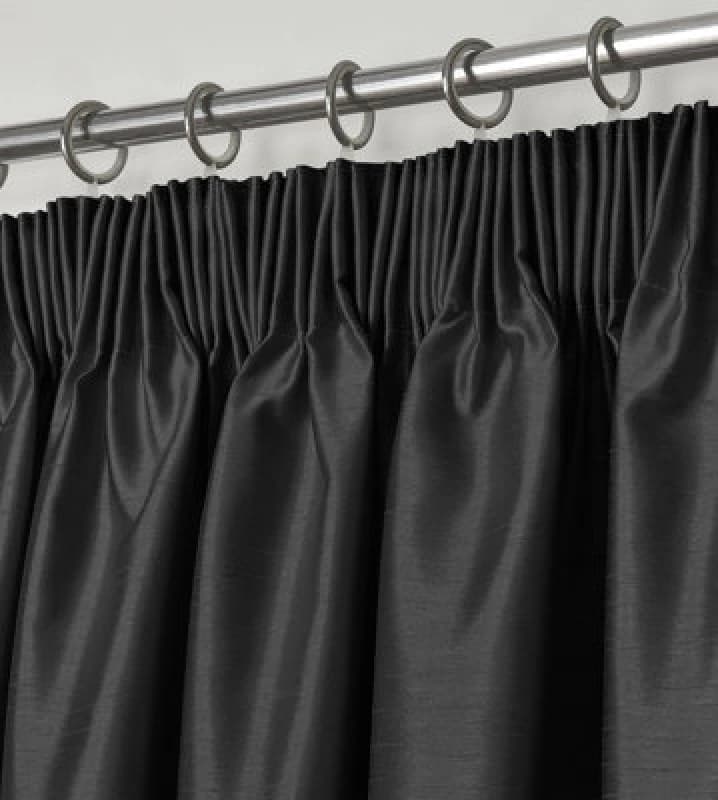 Image of Intimates Modern Ring Top Curtains, Ready-Made High-Quality Faux Silk, Machine Washable, Energy-Saving Living Room Curtains - Black