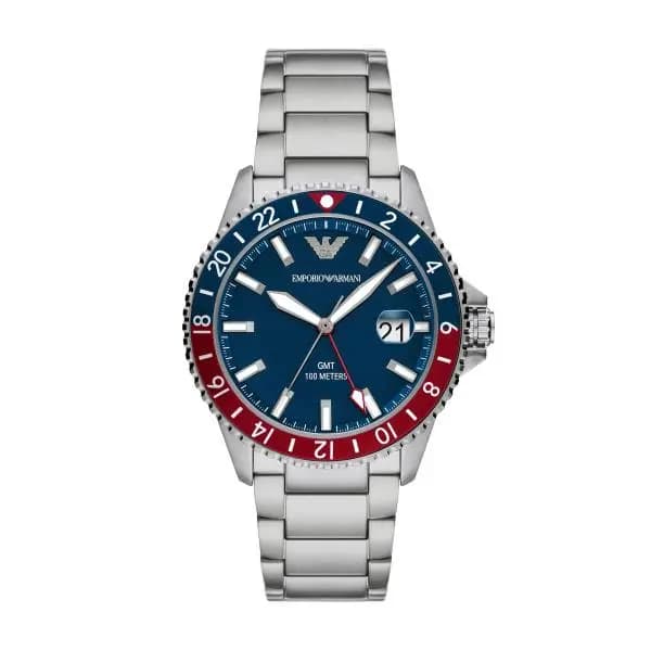 Image of Emporio Armani GMT Quartz Blue Dial Steel Strap Mens Watch AR11590 AR11590