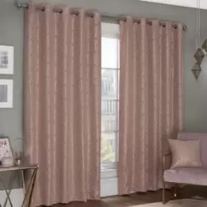 Image of Hartford Geometric Woven Thermal Blackout Lined Eyelet Curtains, Blush Pink, 90 x 72" - Emma Barclay