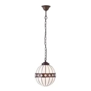 Image of Fargo 1 Light Small Globe Ceiling Pendant Dark Bronze, Tiffany glass, E14