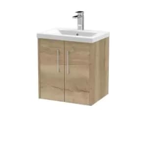 Image of Hudson Reed Juno 500mm Wall Hung 2 Door Vanity & Mid-Edge Basin - Autumn Oak