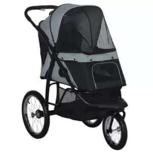 Image of PawHut Pet Stroller Jogger for Medium Small Dogs, Foldable Cat Pram Dog Pushchair with Adjustable Canopy, 3 Big Wheels, Grey
