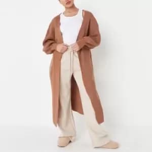 Image of Missguided Recycled Petite Balloon Sleeve Cardigan - Brown