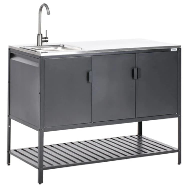 Image of Beliani Outdoor Kitchen Cabinet With Sink Maenza Metal Black