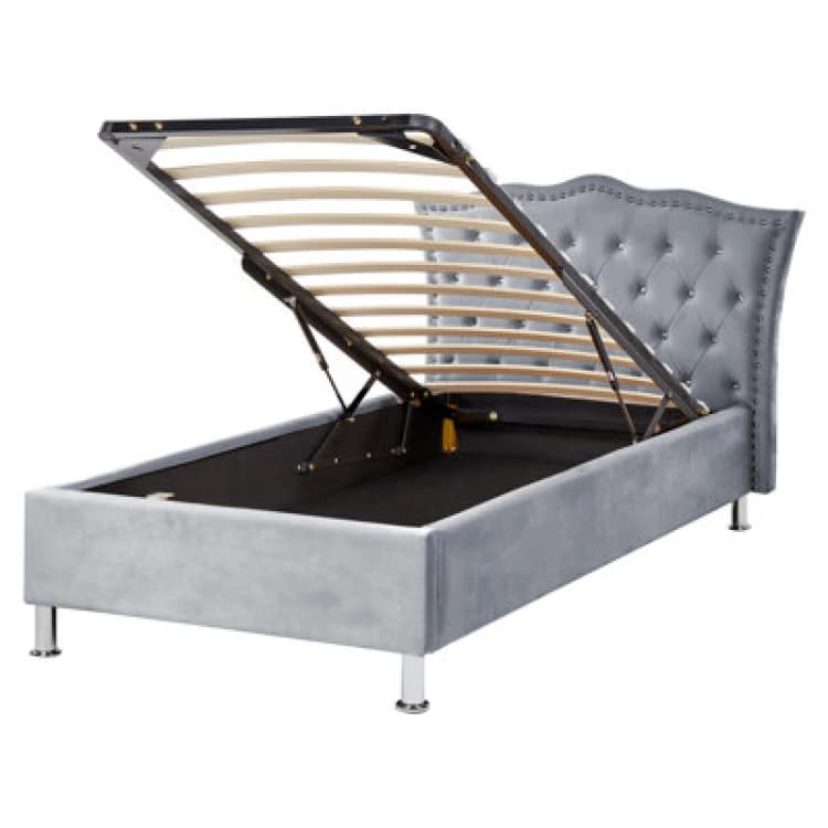 Image of Beliani Ottoman Bed Velvet Metz 90 X 200 Cm (Eu Single) Grey
