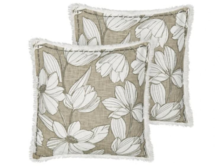 Image of Beliani Set Of 2 Decorative Cushions Cyanotis Cotton 45 X 45cm Green Floral Pattern