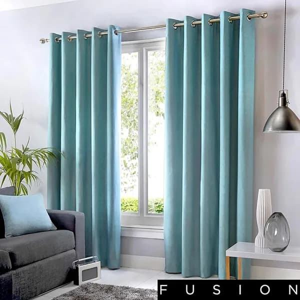 Image of Fusion Sorbonne 100% Cotton Pair of Eyelet Curtains Eyelet Curtains 66x54in Blue 76465591004