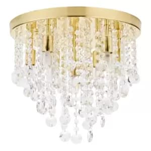 Image of Spa Celeste 9 Light Flush Ceiling Light Crystal Glass and Satin Brass
