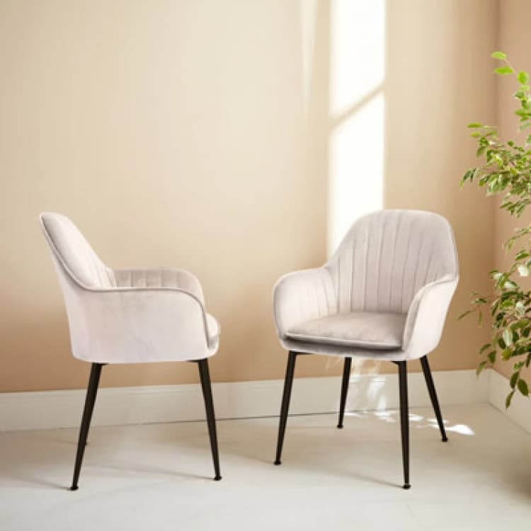 Image of sweeek Pair Of Accent Velvet Armchairs With Metal Legs White