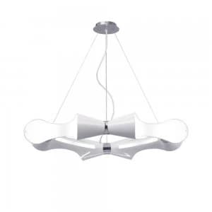 Image of Ceiling Pendant 8 Flat Round Light E27, Gloss White Acrylic, Polished Chrome