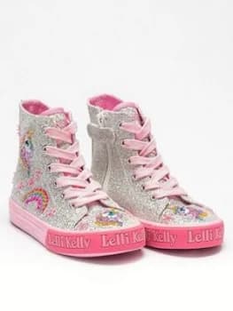 Image of Lelli Kelly Girls Abigail Mid High Top - Silver, Size 2.5 Older