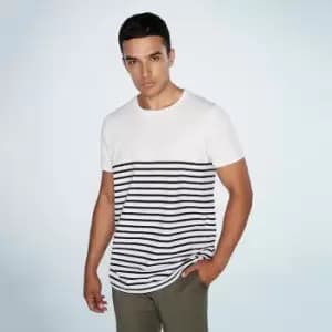 Image of Front Row Adults Unisex Breton Striped T-Shirt (M) (White/Navy)