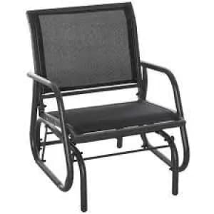 Image of Outsunny Outdoor Glider Swing Chair with Breathable Mesh Seat and Backrest, Steel Frame, Curved Rocking Arms, Dark Grey and Black
