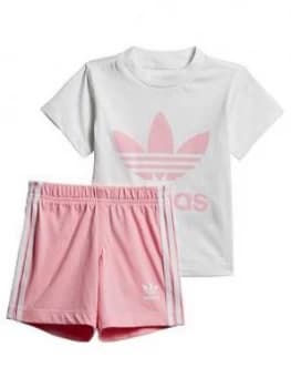 Image of adidas Originals Baby Girls Short & Tee Set, Pink, Size 0-3 Months