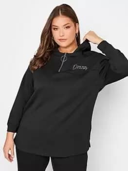 Image of Yours Zip Detail Hoodie Sweatshirt - Black, Size 18, Women