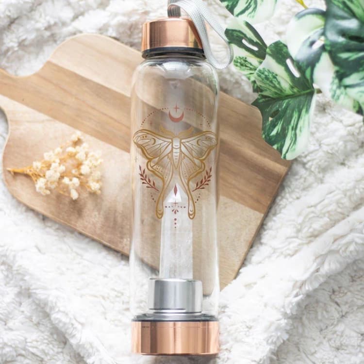 Image of Something Different Luna Moth Glass Water Bottle with Clear Quartz Cry Clear unisex One Size