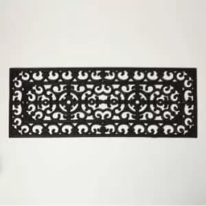 Image of Homescapes - Black Iron Effect Rubber Double Door Mat Runner 120 x 45cm - Black