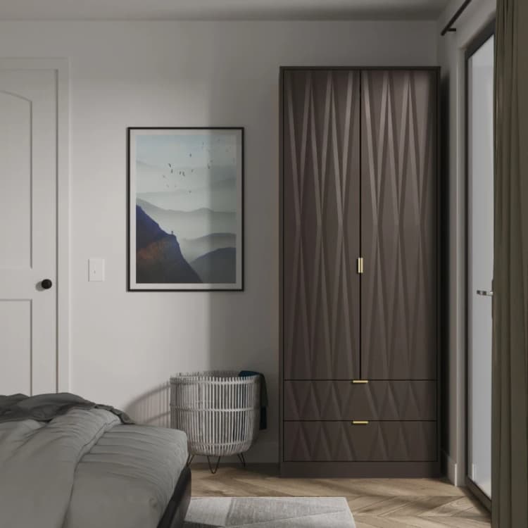 Image of Studio Las Vegas Tall 2 Drawer Wardrobe with Gold Handles Wardrobes Large Grey 38943802140