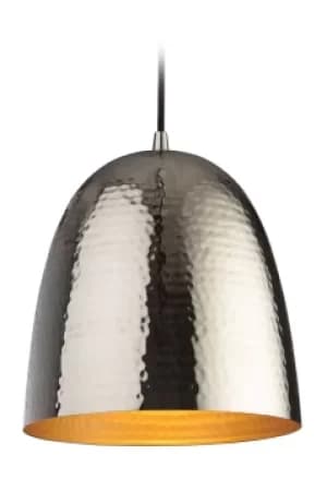 Image of Assam 1 Light Dome Ceiling Pendant Nickel, Matt Brass Inside, E27