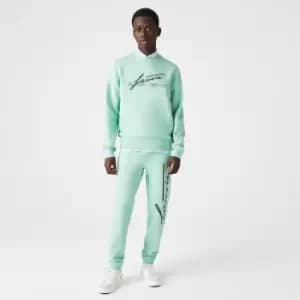 Image of Lacoste Mens Signature Print Crew Neck Cotton Fleece Sweatshirt Size 5 - L Green