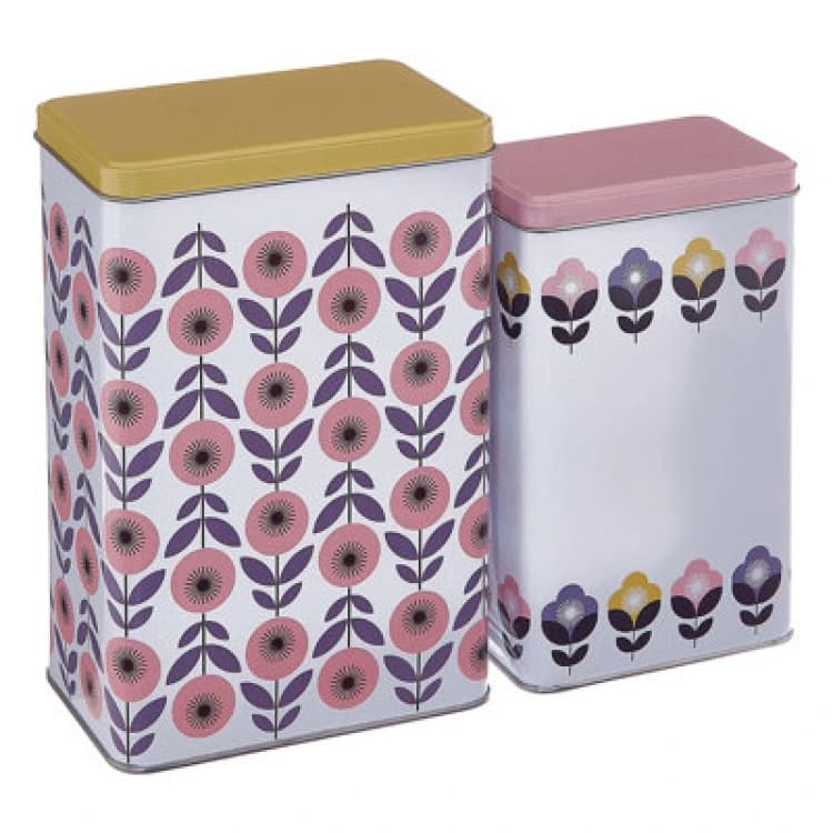 Image of Premier Housewares Floral Design Set Of 2 Storage Canisters, Charming Storage Cnaisters For Kitchen, Sleek Food Container White