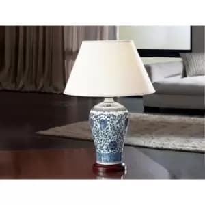 Image of Schuller Alcora Patterned Ceramic Table Lamp with Tappered Cloth Shade