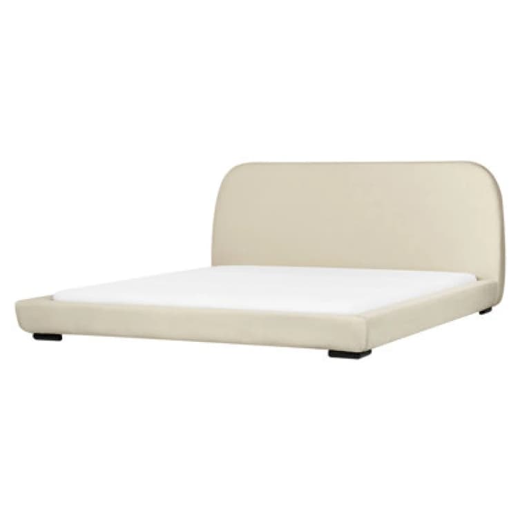 Image of Beliani Bed Fabric Roisel 180 X 200 Cm (Eu Super King) Light Beige