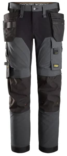 Image of Snickers 6275 Mens Allround Work 4 Way Stretch Holster Pocket Work Trousers 62755804212 Colour: Steel Grey / Black