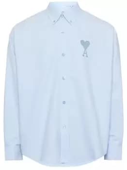 Image of AMI PARIS Tonal Logo Embroidered Shirt Blue